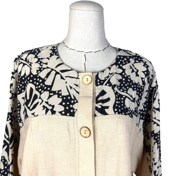 Vintage Produce Company Beige Multi Pattern Print Button Front Jacket Size PL - Picture 2 of 7
